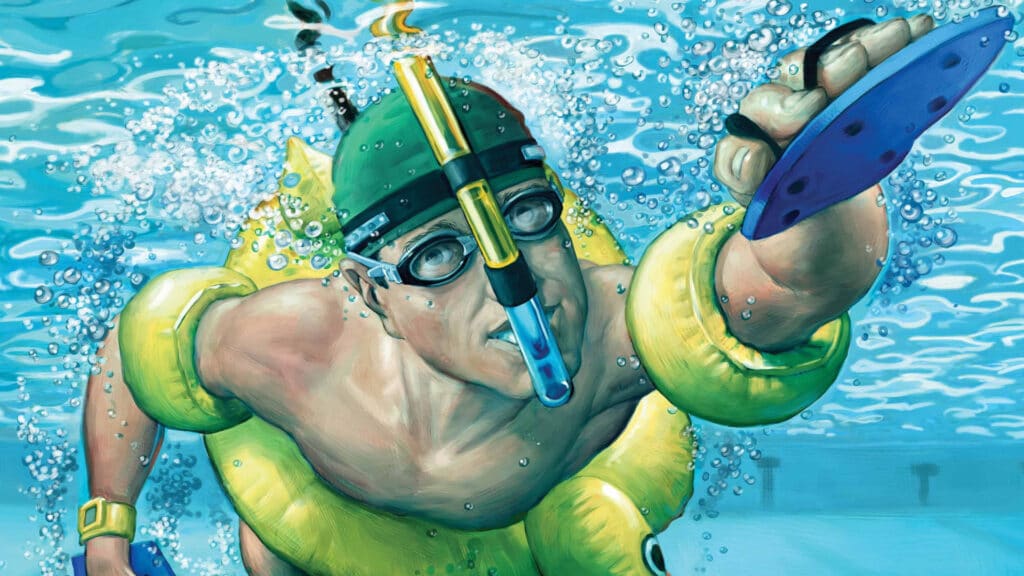cartoon of a fully equipped swimmer