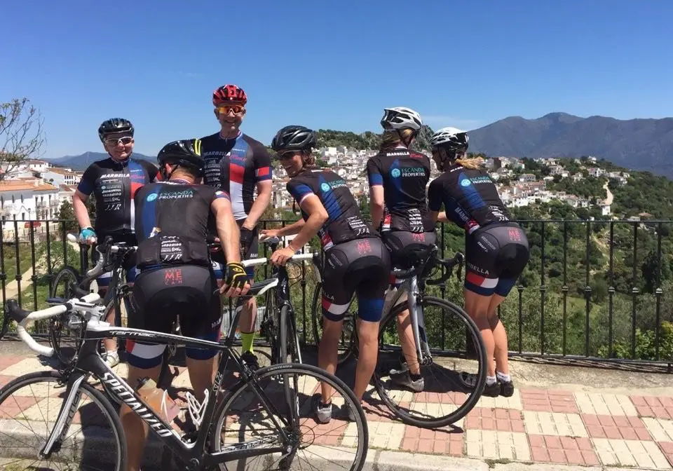 Cycling team having fun